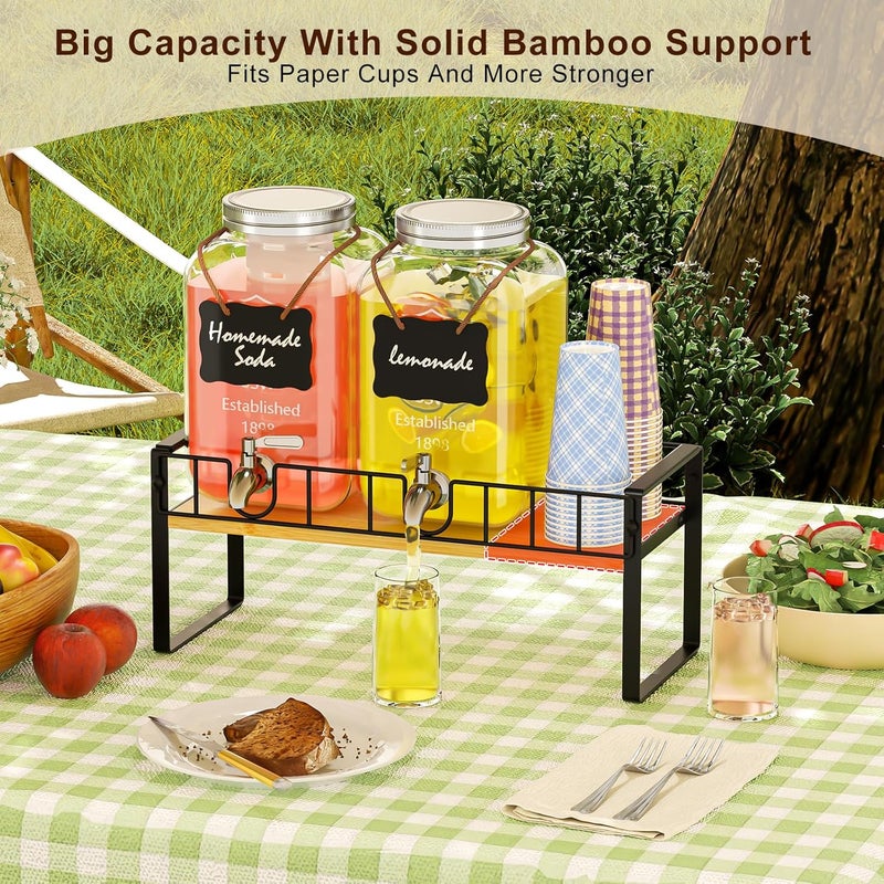Zuyachuza 2-pack 1 Gallon Drink Dispenser,Glass Beverage Dispenser with Spigot,Lemonade dispenser Bamboo Stand for Outside, Glass Drink Dispensers for Parties with Ice Core - Image 2
